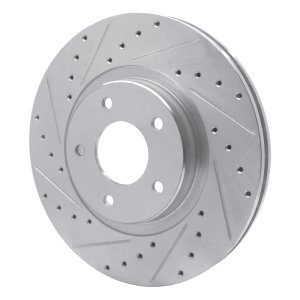 Jaguar XJR Brake Rotor (1) - Front Left - R1 Concepts - Drilled & Slotted - Silver - `98-`06